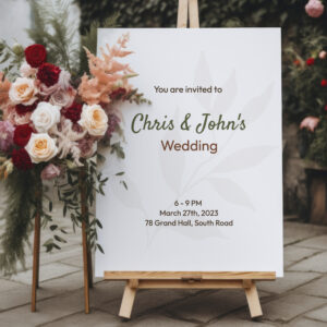 Easel wedding sign mockup psd